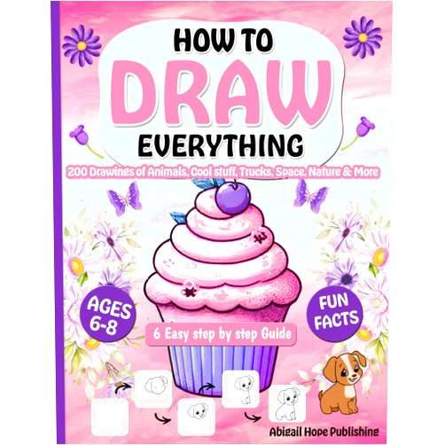 Abigail Hope Publishing How To Draw Everything For Kids Ages 6-8: Simple & Fun 200 Drawings of Animals, Cool stuff, Trucks, Food, Space, Nature & More | 6 Easy Step by Step Guide with Fun Facts.