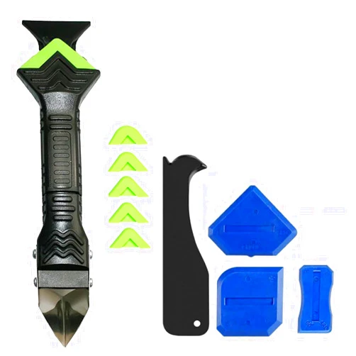 GAILY YOUTH Silicone Caulking Tool 11 PCS,5 in 1 Stainless Steelhead Caulk Finishing Tool for Kitchen Frame Seal Bathroom Window Sink Joint Tile (Green)
