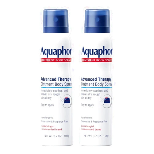 Aquaphor Advanced Therapy Ointment Body Spray, Fragrance Free, Hypoallergenic, Spray Moisturizer for Dry Skin, Moisturizes and Heals Dry, Rough Skin, 3.7 Oz Can (Pack of 2)