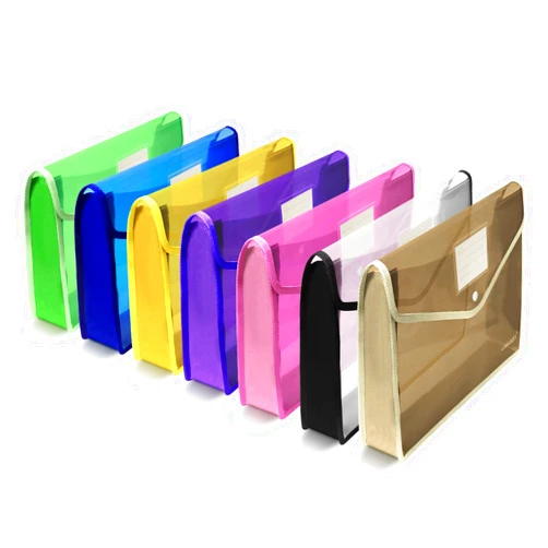 CASAON 7 Pack B4 Plastic File Folders Waterproof Transparent Expandable File Folder - Purple&Pink&Yellow&Green&White&Blue&Black