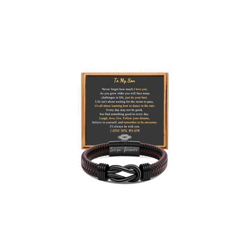 JoycuFF Gift for Men Infinity Bracelet for Men Dad Husband Boyfriend Son Grandson Brother Nephew Uncle Brown Braided Leather Forever Linked Together Stainless Steel Engraved with Love You Forever Jewelry 7.5|8.5|9 Inches