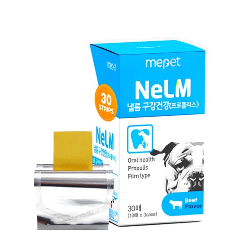 NeLM Mepet NeLM Dental Support for Dogs - Dental Care with Propolis Extract, Remove Plaque & Tartar, Bad Dog Breath - Orally Dissolving Film, Allergens and Additives Free - Beef Flavor (30 Strips)