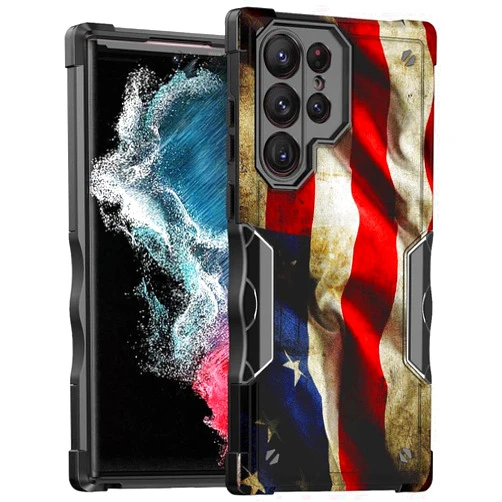 Cass Creations Case Compatible with Samsung Galaxy S23 Ultra (6.8 inch), Hybrid Shockproof Bumper Protective Phone Cover - American Flag