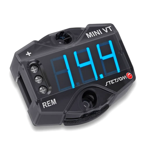 Stetsom MiniVT Digital Display Mini Voltmeter High Accuracy Blue LED 7V~30V Automotive Car Motorcycle Battery Voltage Panel Meter Easy Connection Remote Power for Car Audio Systems