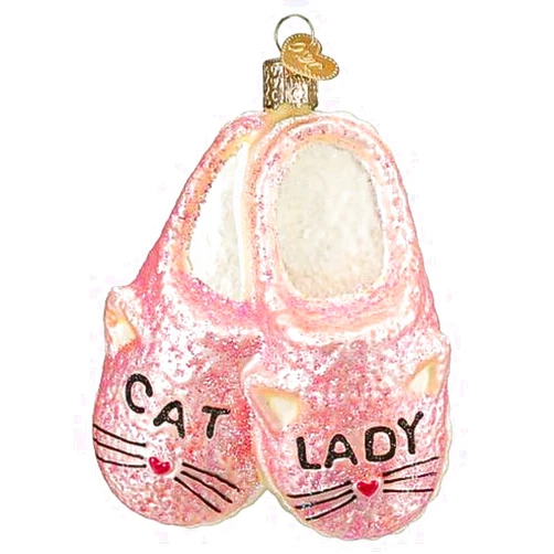 Old World Christmas Cat Lady Slippers Glass Hanging Ornament