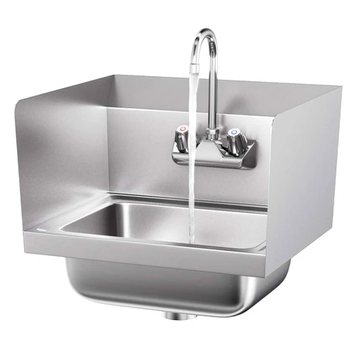 Giantex Stainless Steel Hand Washing Sink with Wall Mount Faucet & Side Splashes Commercial Kitchen Heavy Duty Hot & Cold Temperature Water Inlet Washing Basin, Silver