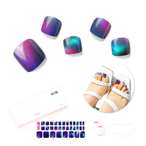 NAILOG Semi Cured Gel Nail Strips, Toe Nail Polish Strips with Glossy Gel Finishing | Buy 3 Get 1 UV Lamp| 32 Pieces Long Lasting Pedi Stickers | Aurora