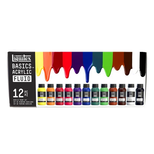 Liquitex BASICS Acrylic Fluid Paint, 12 x 118ml (4-oz.) Bottle Set
