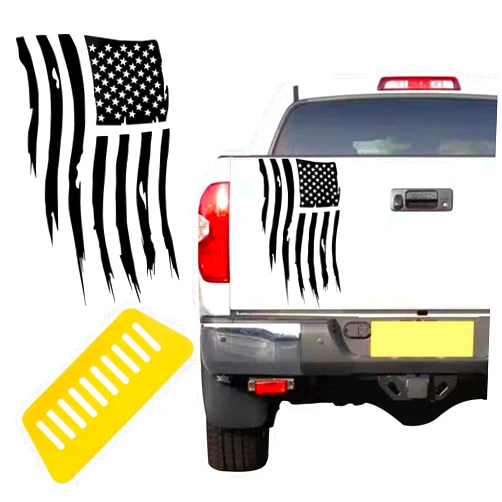 Junecarp American Flag Sticker,Distressed Decal US Flag Truck Tailgate Vinyl Decal,for Auto Hood SUV Truck Hood Window Door Sides Windshield Car Sticker (Black)