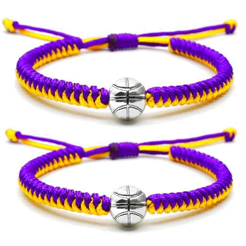 Handmade MANYC Basketball Bracelets Adjustable for Boys, Girls, and Adults Handmade Gifts for Basketball Players (Yellow purple 2PCS)