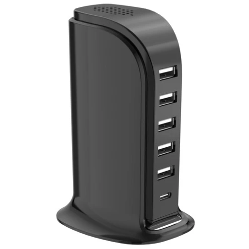 Upoy USB Charger Block with Type C, 6-Port Chargers for Multiple Devices, USB Charging Hub with Smart IC, Charger Station Total 60W for Phone/Tablet/Gaming, Wall Charger Adapter Compact&Portable