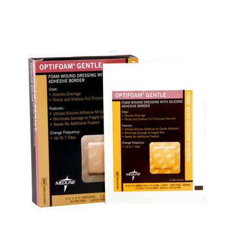 Medline Optifoam Gentle Border Adhesive Dressings, 3 x 3 (Pack of 10) Packaging May Vary