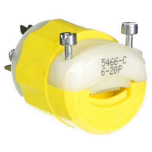 Leviton 5466-CY 20 Amp, 250 Volt, Straight Blade, Plug, Industrial Grade, Grounding, Yellow-White
