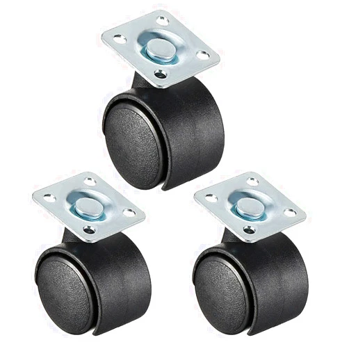 ZAANHA 3pcs Office Chair Casters Nylon Twin Wheel,Top Plate Mount Swivel 1inch no Brake