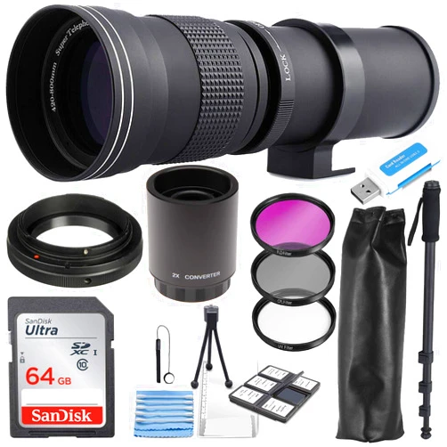 COMMANDER OPTICS Super 420-800mm / 1600mm (with 2X Teleconverter) f/8 Manual Telephoto Lens Zoom for Canon EOS EF-S DSLR Cameras + Photo Essential Accessory Kit