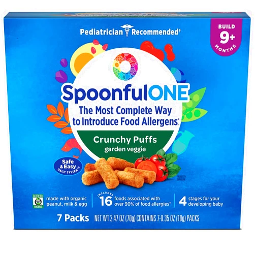 SpoonfulONE Early Allergen Introduction Crunchy Puffs | Smart Feeding Snack Food for an Infant or Baby 9+ Months | Certified Organic (Garden Veggie, 7 Pack) Garden Veggie 7 Pack