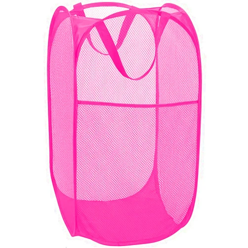BATTOO Deluxe Strong Mesh Pop up Laundry Hamper Basket with Side Pocket for Laundry Room, Bathroom, Kids Room, College Dorm or Travel Blush