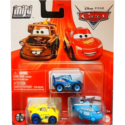Disney Pixar Disney Cars Mini Racers 3 Pack Sponsored by Dino Rotor Turbosky, Dinoco Cruz Ramirez, Dinoco Lightning McQueen