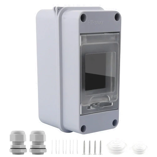 VANSHINIEER Power Distribution Box 3 Way Circuit Breaker Box Waterproof ABS Plastic Power Distribution Protection Box with Clear Cover and Din Rail Enclosure, for Indoor Wall