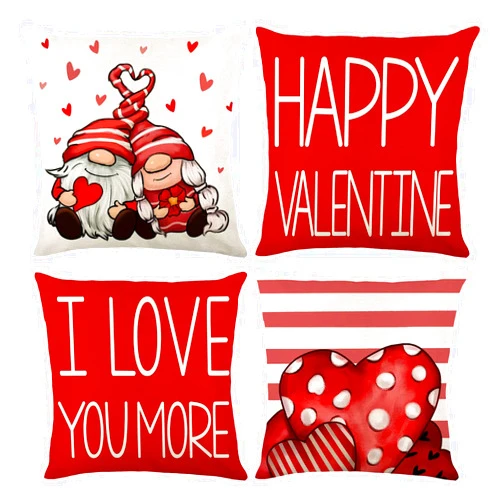 Generic 4PCS Valentines Day Pillow Covers, Valentine Pillow Covers 18x18 Red Valentine's Day Throw Pillow Covers for Couch Sofa Living Room Outdoor Valentines Day Decorations (D)