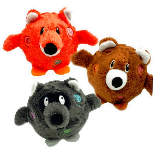YMZHWR Dog Ball Toys - Super Squeaky Durable Dog Toys for All Breeds - Plush Dog Squeak Toy Balls Animal-Themed Plush Toys (Fox+Brown Bear+Raccoon)