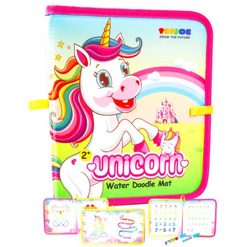 TECJOE Water Doodle Book with 2 Magic Pens, Portable Water Doodle Mat Travel, Watercolor Coloring Book for Kids, Christmas Gift Educational Toys for 2 3 4 5 Years Old Toddlers Girls (Unicorn)