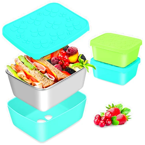 Oyrlize 4Pack Stainless Steel Snack Containers (18oz/1.6oz)- Snackbox Reusable Small Lunch box Leakproof Stainless Steel Food Storage Container Metal Mini Bento Box with Dip Containers