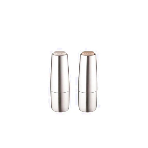 blomus SALPI Salt and Pepper Mill Set, Brushed Stainless Steel with Nomad (Tan) and Moonbeam (Beige) Accents