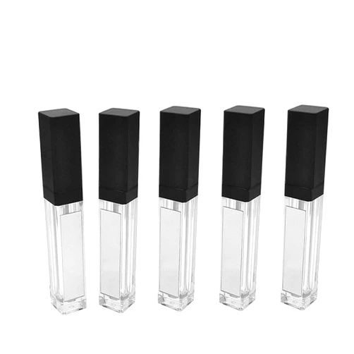 Healthcom 5 Pcs 7.5ml LED Light Lip Glaze Tubes with Mirrors Refillable Lip Gloss Bottles DIY Lip Balm Lipstick Tube Makeup Cosmetic Container for Woman Girl(Black)