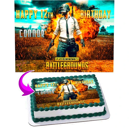 Cakecery PlayerUnknown's Battlegrounds Edible Cake Image Topper Personalized Birthday Cake Banner 1/4 Sheet