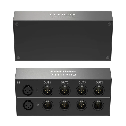 Cubilux 4-Way Balanced XLR Splitter Box, Passive Stereo 2-In-8-Out Audio Distributor for Studio, Live, Mixer, Amplifier, Preamps, Powered Speaker