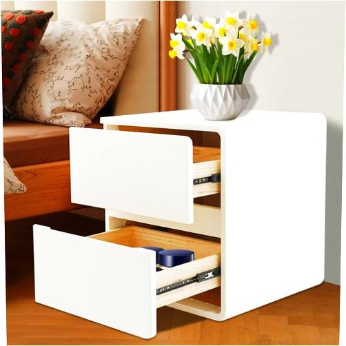 Mkyiongou Nightstand with Drawers, Narrow Solid Wood Couch Side Table for Living Room, Small Spaces Bedroom Organization and Storage，17.71-inch Slit Storage（On The Left）