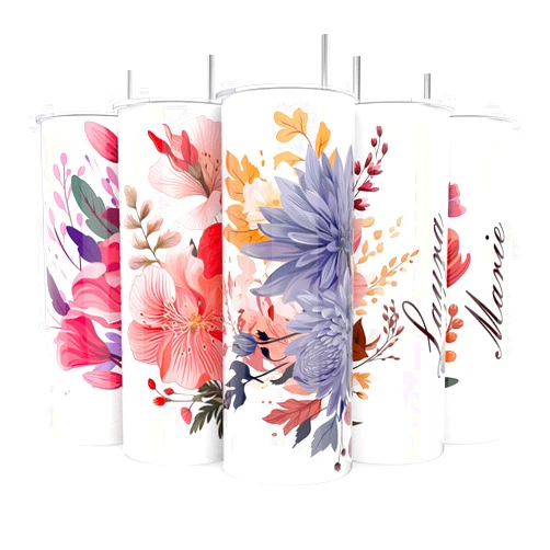 SUNLUME Personalized Tumbler with lid and straw,Customized tumbler with name and Birth flower,20 oz - 30 oz skinny Stainless Steel Insulated Tumblers Personlized coffee mug,Birthday Gifts for women men