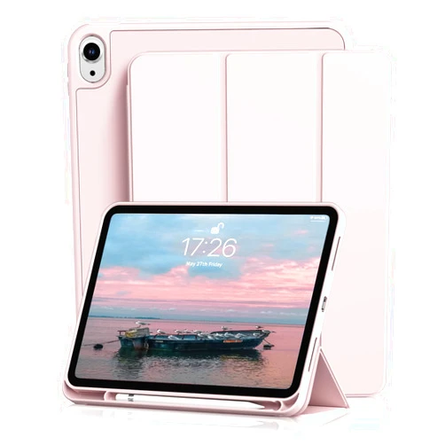 Kenke for iPad 10th Generation Case 2022 with Pencil Holder, iPad 10.9 Inch Case with Soft TPU Back Shell Hybrid Slim Trifold Stand Protective Cover Support Touch ID Auto Wake/Sleep (Pink)