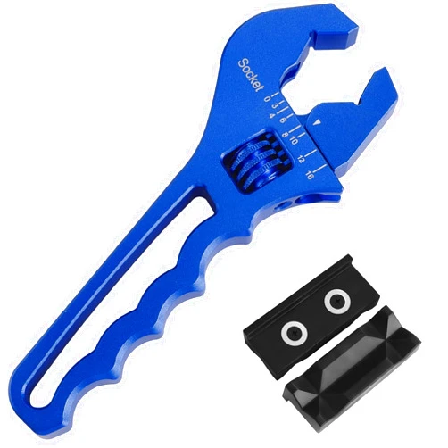 BRIFITOR AN Fittings Wrench Adjustable Aluminum AN Wrench For 3AN-16AN Hose End Fittings Adapter, Blue (With 4