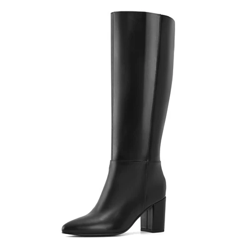 Shoe'N Tale Knee High Boots for Women Chunky Block Heel Fall Winter Pointed Toe Boots