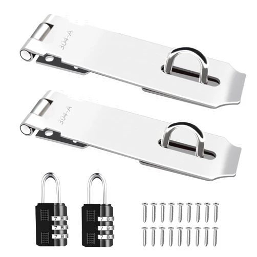 Tanbupu 2Pcs Door Locks Hasp Latch,5 Inch 304 Stainless Steel Safety Packlock Clasp Hasp Lock Latch,Hinge Lock Padlock with Screws for Gates,Doors,Cabinets, Closets and More