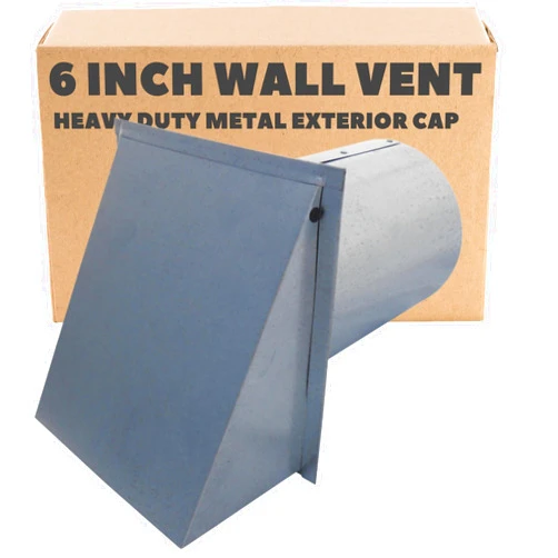 Ventworks 6 Inch Wall Vent Cap - Galvanized Steel with Damper & Screen - Heavy Duty Hooded Metal Caps for Exterior Side Wall Exhaust - Spring Loaded Backdraft Damper by Vent Works