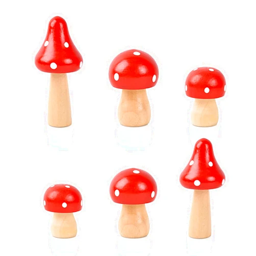 Luckforest Mushrooms Miniature Figurines, 6 Pcs Mini Wooden Mushrooms Fairy Garden Accessories for Miniature Garden Flower Pots Micro Landscape Decoration