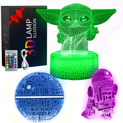 Wenkmiss 3D Illusion Star Wars Night Light for Kids. 3 Patterns Baby Yoda LED Night Lamp, Baby Yoda Toys 7 Color 16 Changes, Great Christmas Birthday Gifts for Star Wars Fans Boys Girls