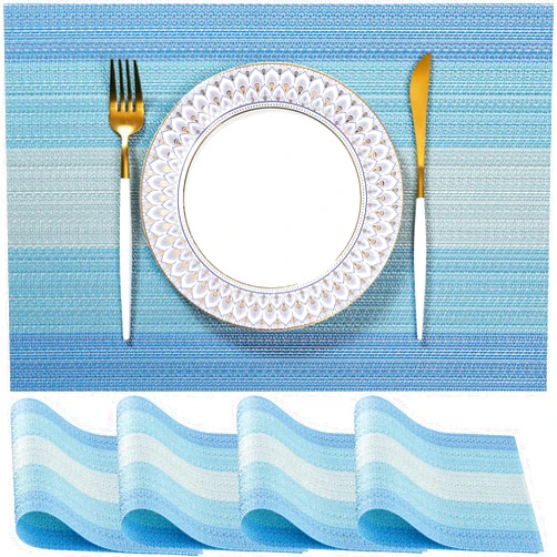 LEXMORE PVC Woven Placemats 4 PCS Wipeable Indoor/Outdoor Table Mats Washable Vinyl Place Mats for Dining Table, Set of 4-Ocean Geode