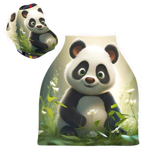 Kigai Cute Panda Baby Car Seat Covers for Newborn, Breathable Nursing Cover for Breastfeeding Moms, Baby Stroller/Shopping Cart/Stretchy Carseat Cover for Boy & Girl