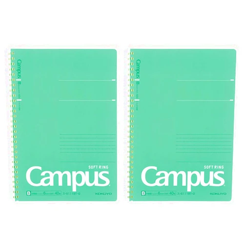 Kokuyo Campus Soft Ring Notebook, Semi-B5, B 6mm Dot Ruled, 34 Lines, 40 Sheets, Green, Set of 2, Japan Import (SU-S111BT-G)