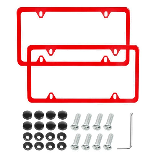 RACOONA 2PCS License Plate Frames,Exterior Car Accessories 4 Holes Stainless Steel License Plate Frames,Car License Plate Covers with Bolts Washer Caps,License Plate Holder for US Vehicles (Red)