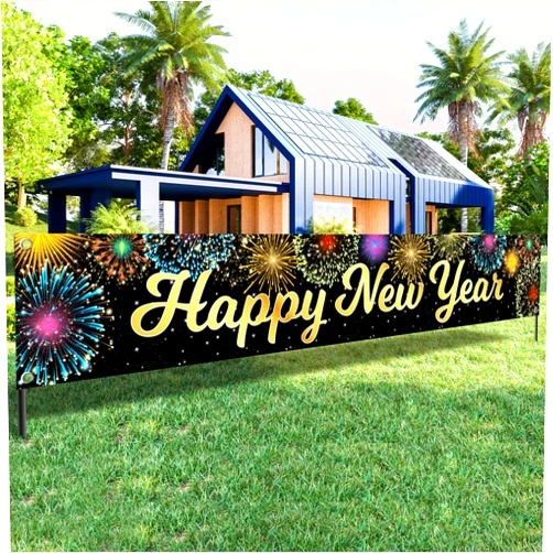 KatchOn Happy New Year Banner - Large 120x20 Inch | New Year Yard Sign | NYE Decorations 2025