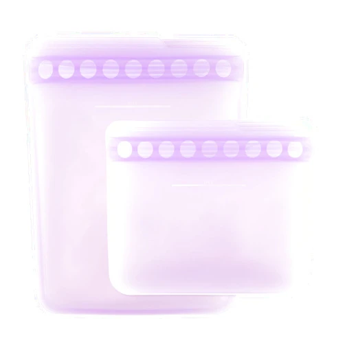 Bumkins Silicone Reusable Sandwich and Snack Bags, Storage, Food Prep, Lunch Bag, Washable Zip Bag, Microwave, Freezer and Dishwasher Safe, Travel, Leak Resistant, Sticky Lining Locks Out Air (Purple)