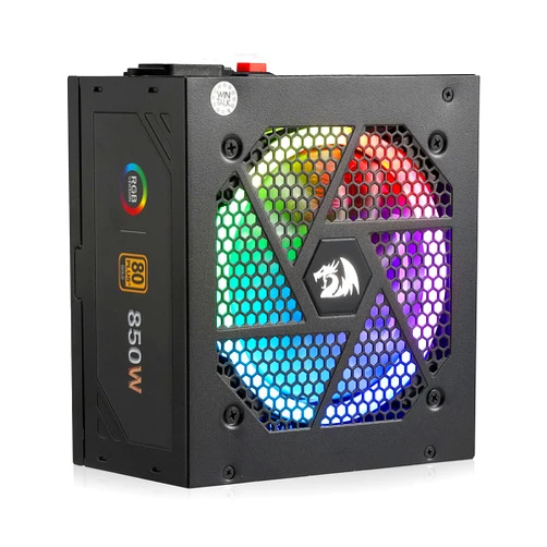 Redragon PSU007 80+ Gold 850 Watt ATX 3.0 & PCIe 5.0 Fully Modular Power Supply w/ 80 Plus Gold Certified, Compact 160mm Size, Smart ECO Low Noise RGB Fan, 100% Japanese Capacitors, Full Mod Cables