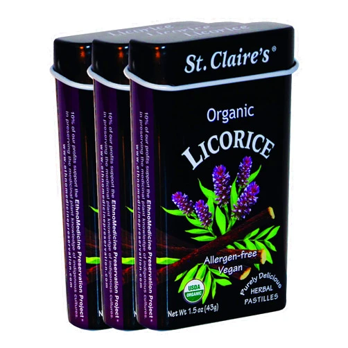 St. Claire's Organics St. Claire's Organic Herbal Pastilles, (Licorice, 1.5 Ounce Tin, Bundle of 3) | Gluten-Free, Vegan, GMO-Free, Plant-based, Allergen-Free | Made in our Allergen-Free facility