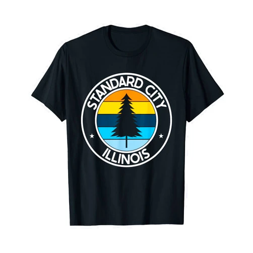 Illinois IL USA City Pride Pine Tree Retro Sunset Standard City Illinois IL Retro Style Tree Sunset T-Shirt