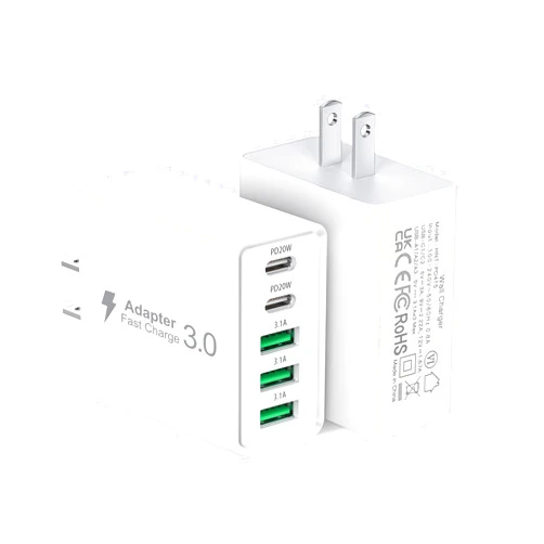 Dulums [2-Pack] USB C Wall Charger, 50W 5-Port PD Fast USB C Charging Block,2USB C+3USB A Multiport Plug,Type C Power Adapter Brick Cube for iPhone 15/14/13/12/11/Pro Max/XS/XR,iPad,for Switch,Samsung,Tablet